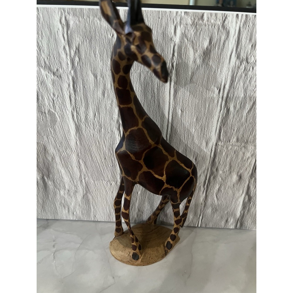 VTG Hand Carved Wooden Giraffe‎ – African Art Kenya Tanzania Hardwood  12" Tall